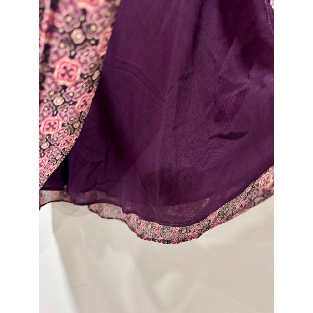 New York & Company Pink Purple Geometric Floral Medallion Chiffon Midi Skirt M - Picture 6 of 6